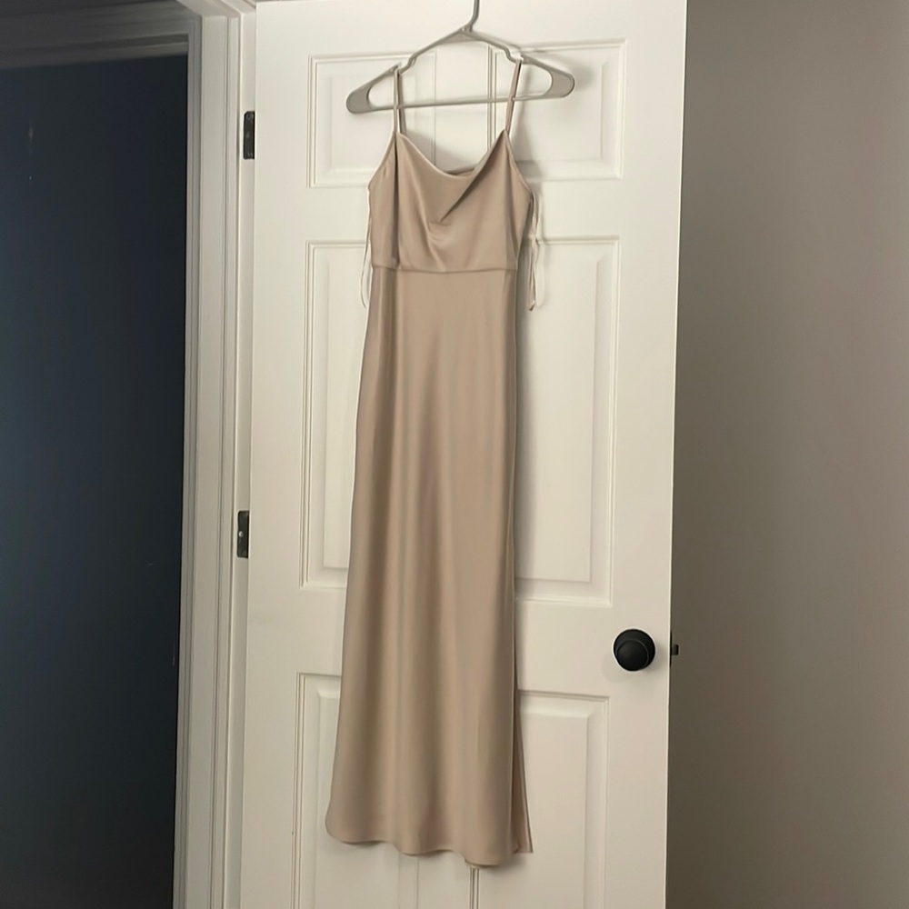 BHLDN Champagne bridesmaid slip dress.